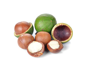macadamia nuts on white background