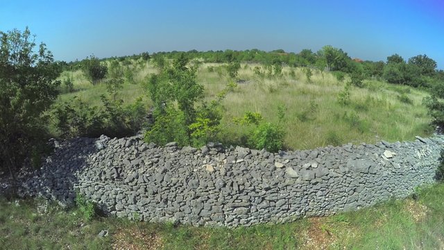Stone wall in Dalmatian hinterland, aerial shot