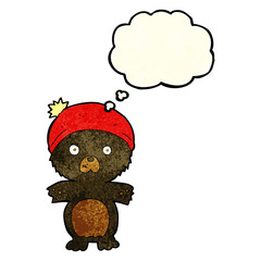 cartoon cute black bear in hat with thought bubble