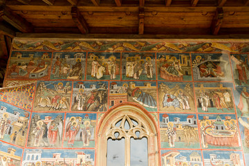 Fototapeta na wymiar Painted wall from Voronet monastery