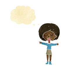 cartoon pointing woman with thought bubble