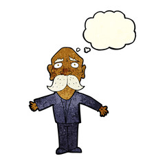 cartoon disappointed old man with thought bubble