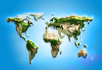 Physical world map illustration. Elements of this image