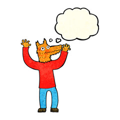 cartoon fox man with thought bubble