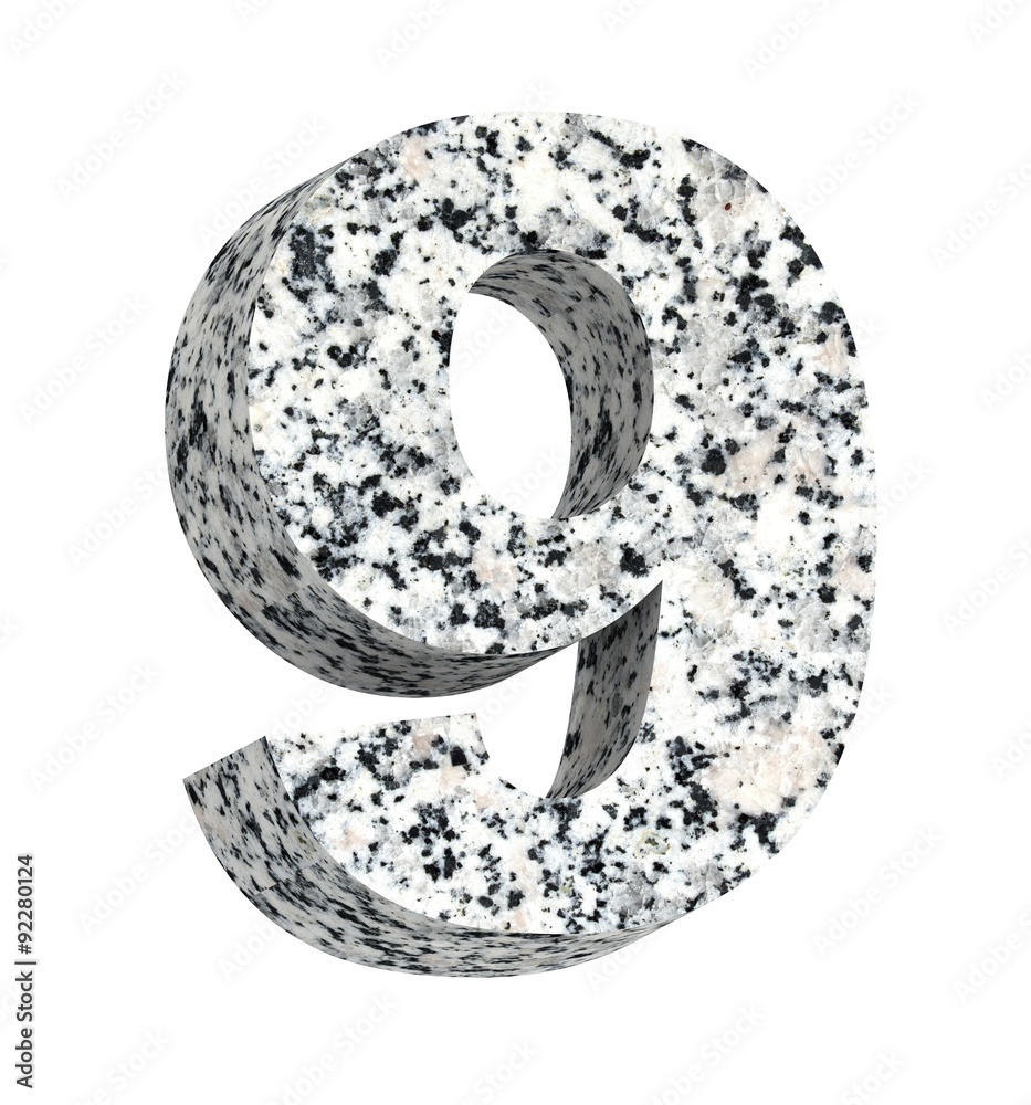 Fototapete number from granite alphabet set isolated over white. computer generated 3d photo rendering.