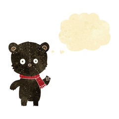 cartoon black bear waving with thought bubble