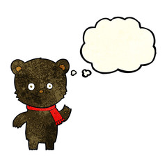 cartoon black bear waving with thought bubble