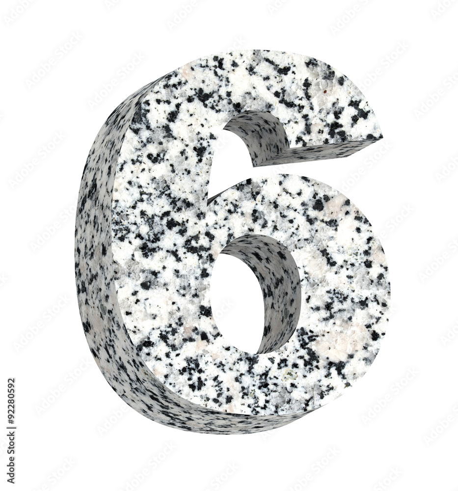 Fototapete Number from granite alphabet set isolated over white. Computer generated 3D photo rendering.