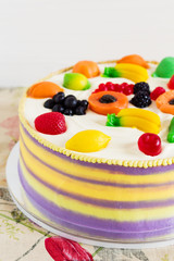 Colorful cake with fruit jelly for kids party