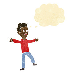 cartoon startled boy with thought bubble