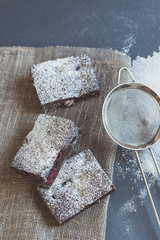 Chocolate brownies with sugar powder