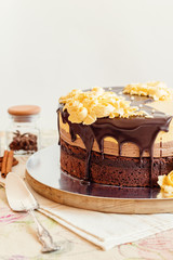 Cream mousse cake with chocolate
