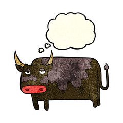 cartoon cow with thought bubble