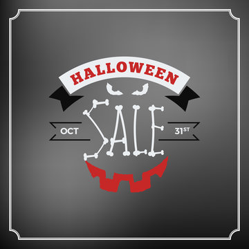 Retro Vintage Happy Halloween Badge. Halloween Sale and Discounts. Vector Illustration