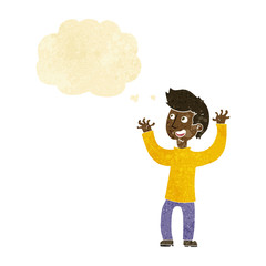 cartoon happy man with thought bubble