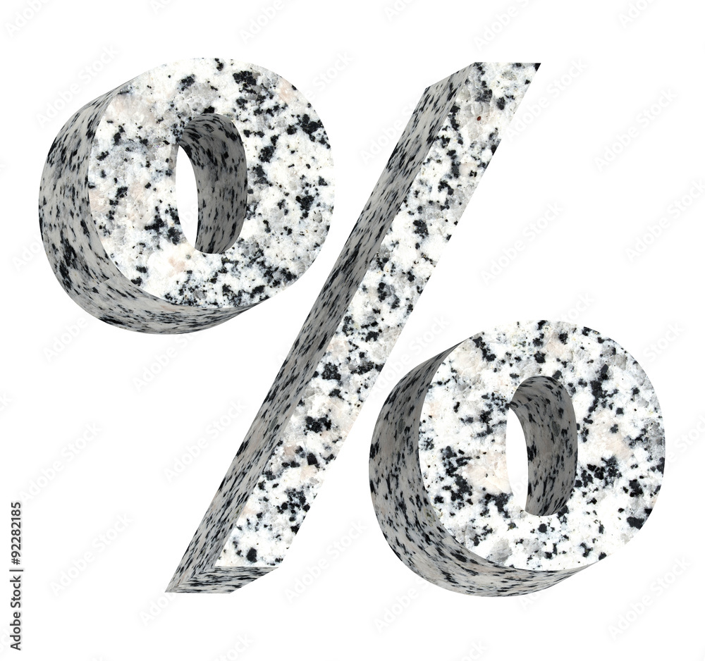 Fototapete percent sign from granite alphabet set isolated over white. computer generated 3d photo rendering.