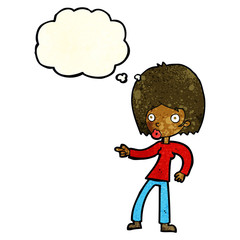 Obraz na płótnie Canvas cartoon woman pointing with thought bubble
