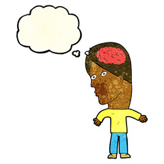 cartoon man with brain symbol with thought bubble