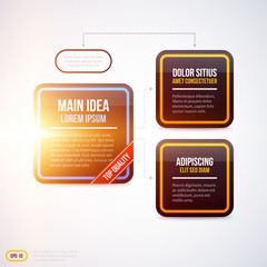 Modern organization chart template with glowing lights on white background. EPS10
