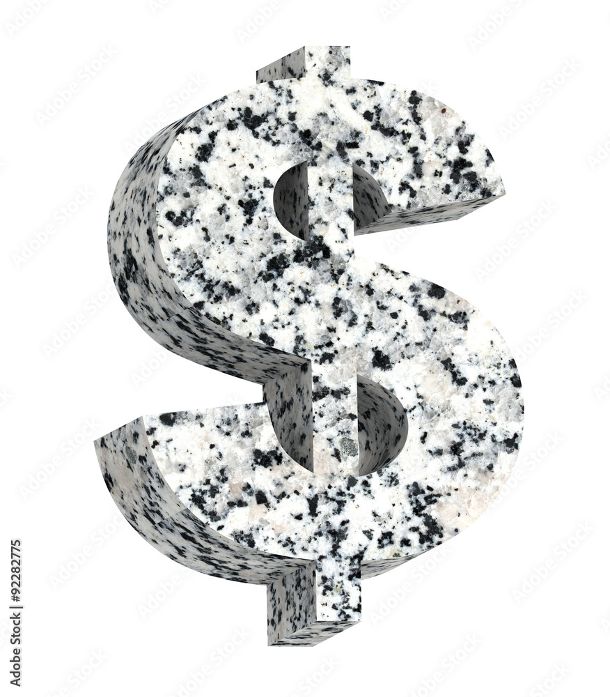Fototapete dollar sign from granite alphabet set isolated over white. computer generated 3d photo rendering.