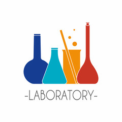 Vector laboratory sign, chemical logo. Colorful modern design with bulbs and test bottles