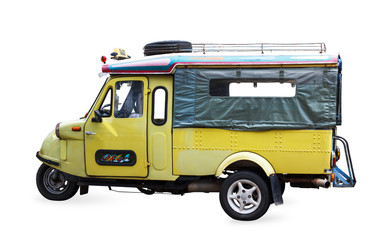 Fototapeta premium Thailand symbol tourist taxi vehicle car tuk tuk isolated on whi