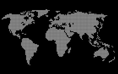 Dotted World Map. White on Black Background. Vector