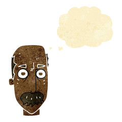 cartoon man with mustache with thought bubble