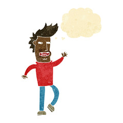 cartoon loudmouth man with thought bubble