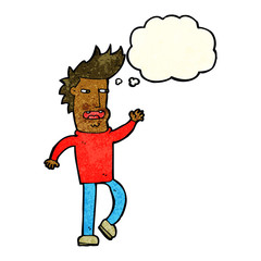 cartoon loudmouth man with thought bubble