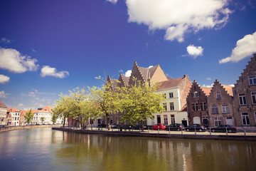 Fototapeta na wymiar Classic view of channels of Bruges. Belgium