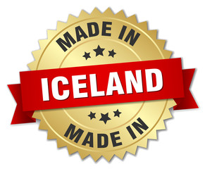 made in Iceland gold badge with red ribbon