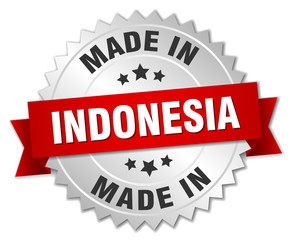 made in Indonesia silver badge with red ribbon