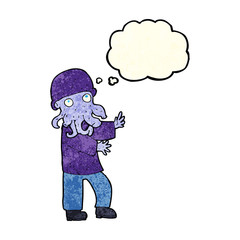 cartoon monster man with thought bubble