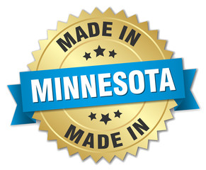 made in Minnesota gold badge with blue ribbon