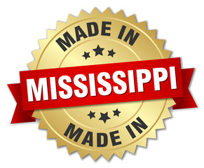made in Mississippi gold badge with red ribbon