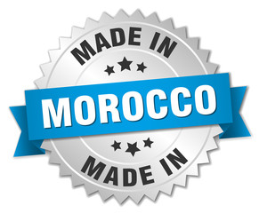 made in Morocco silver badge with blue ribbon