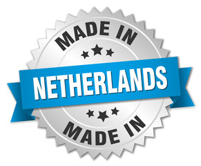 made in Netherlands silver badge with blue ribbon