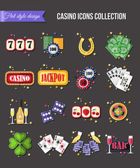 Set of colorful modern gambling icons, casino icons, money icons