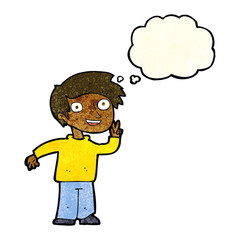 Fototapeta premium cartoon boy posing for photo with thought bubble