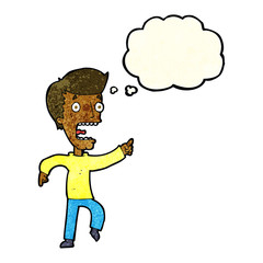 cartoon terrified man with thought bubble