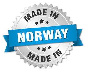 made in Norway silver badge with blue ribbon