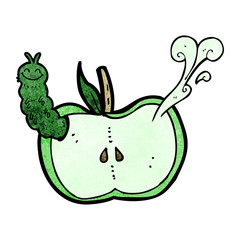cartoon apple with bug