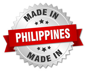 made in Philippines silver badge with red ribbon