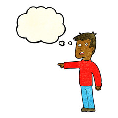 cartoon pointing man with thought bubble