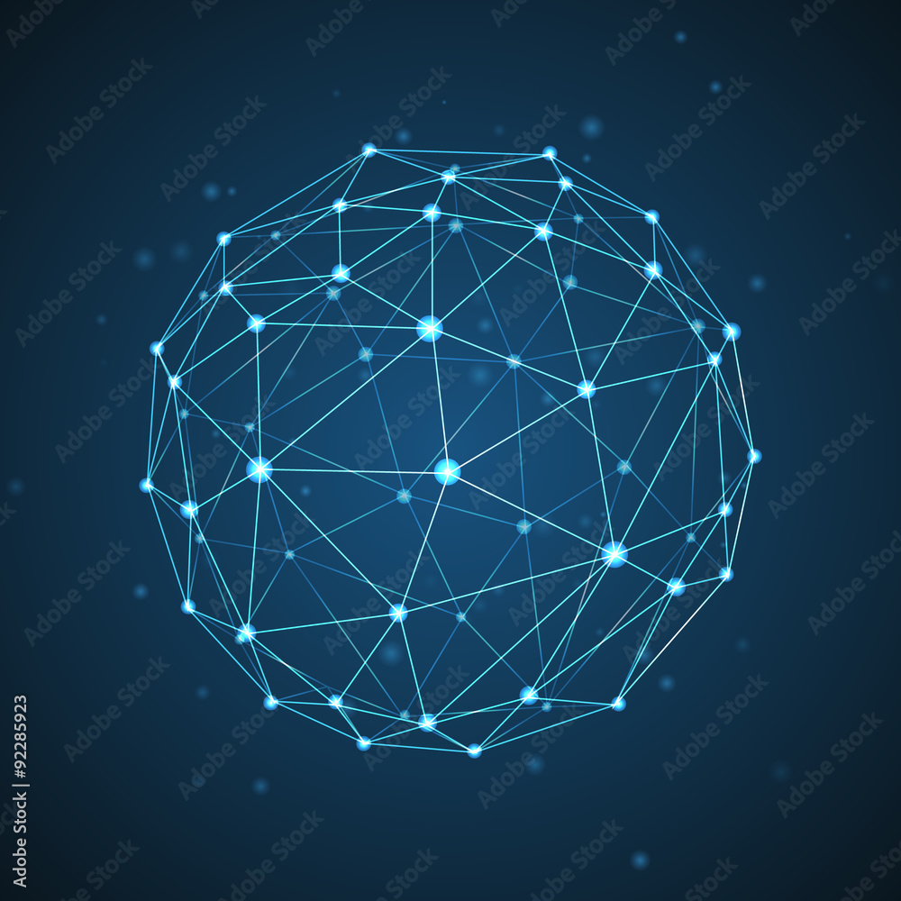 Aufkleber Abstract vector sphere. Futuristic technology wireframe mesh polygonal element. Connection Structure. Geometric Modern Technology Concept. Digital Data Visualization.