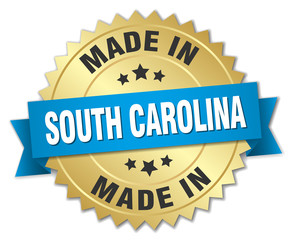 made in South Carolina gold badge with blue ribbon