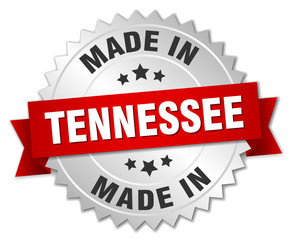 made in Tennessee silver badge with red ribbon