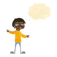 cartoon annoyed boy with thought bubble