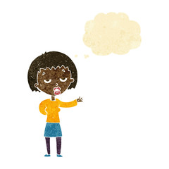 cartoon bored woman with thought bubble